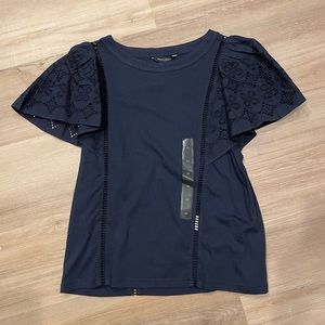XS Navy Banana Republic Eyelet Butterfly sleeve top - New w/ Tags